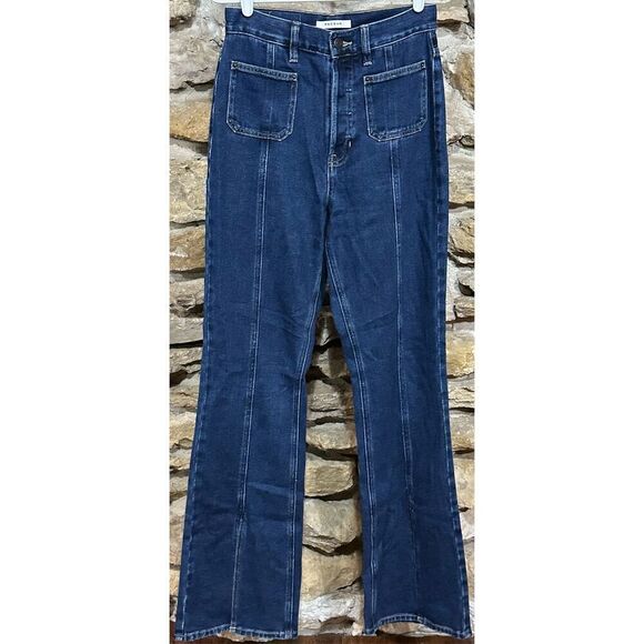 Women’s PacSun Front Patch Pockets Dark Wash Retro Slit High Waist Flare Jeans S - Picture 1 of 6